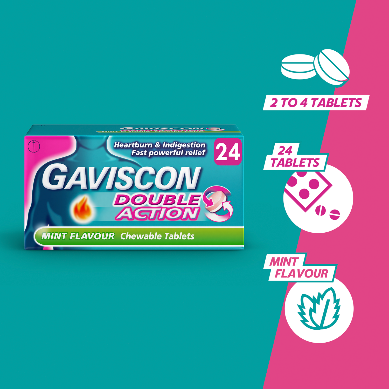 Gaviscon Double Action Mint Flavour (24 Chewable Tablets)