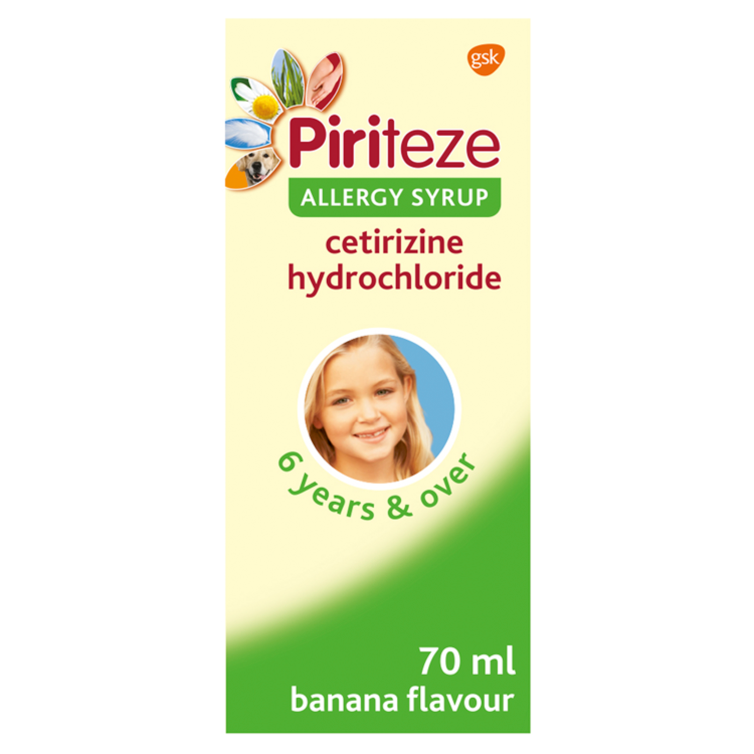 Piriteze Allergy Relief Syrup Sugar Free Banana Flavour 70ml