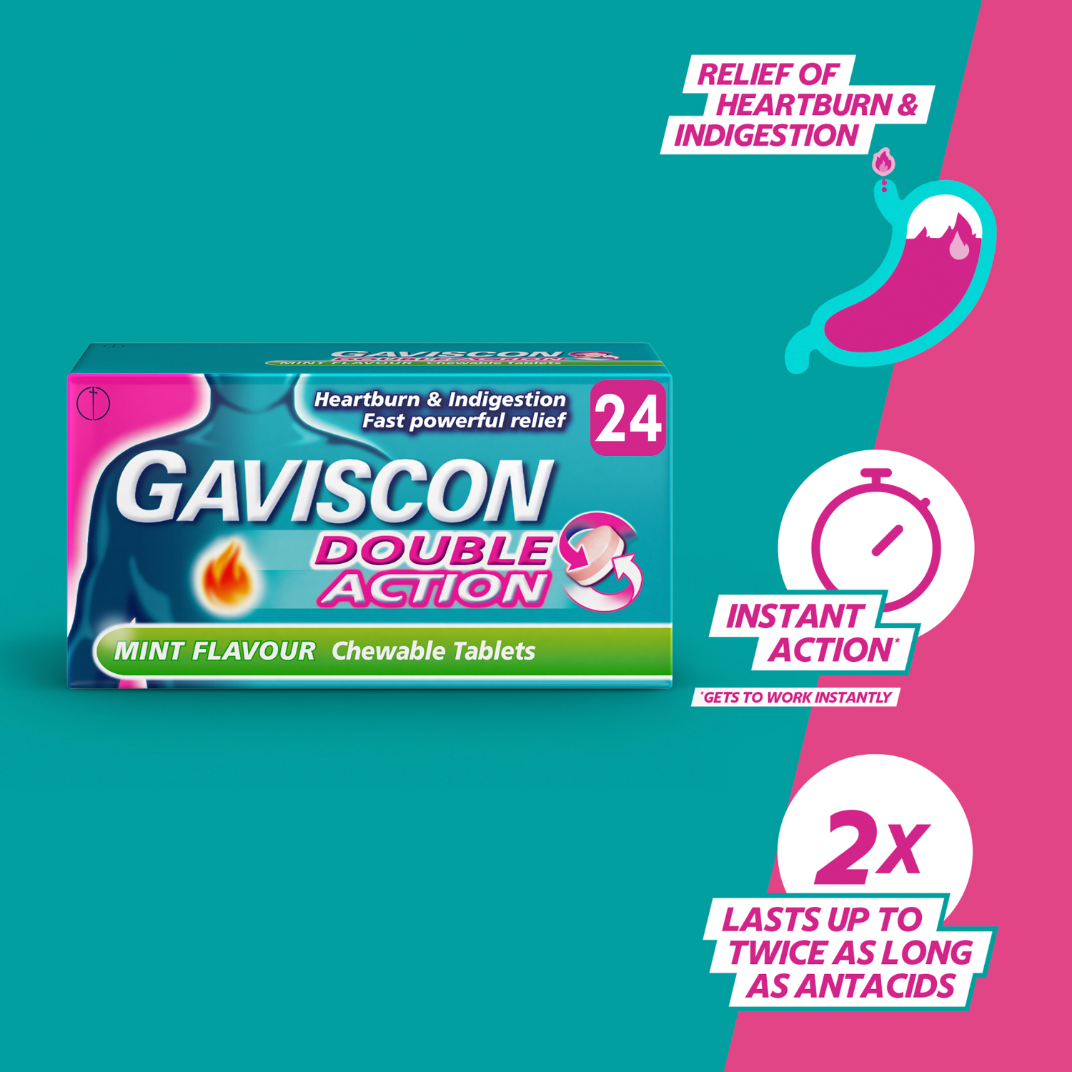 Gaviscon Double Action Mint Flavour (24 Chewable Tablets)