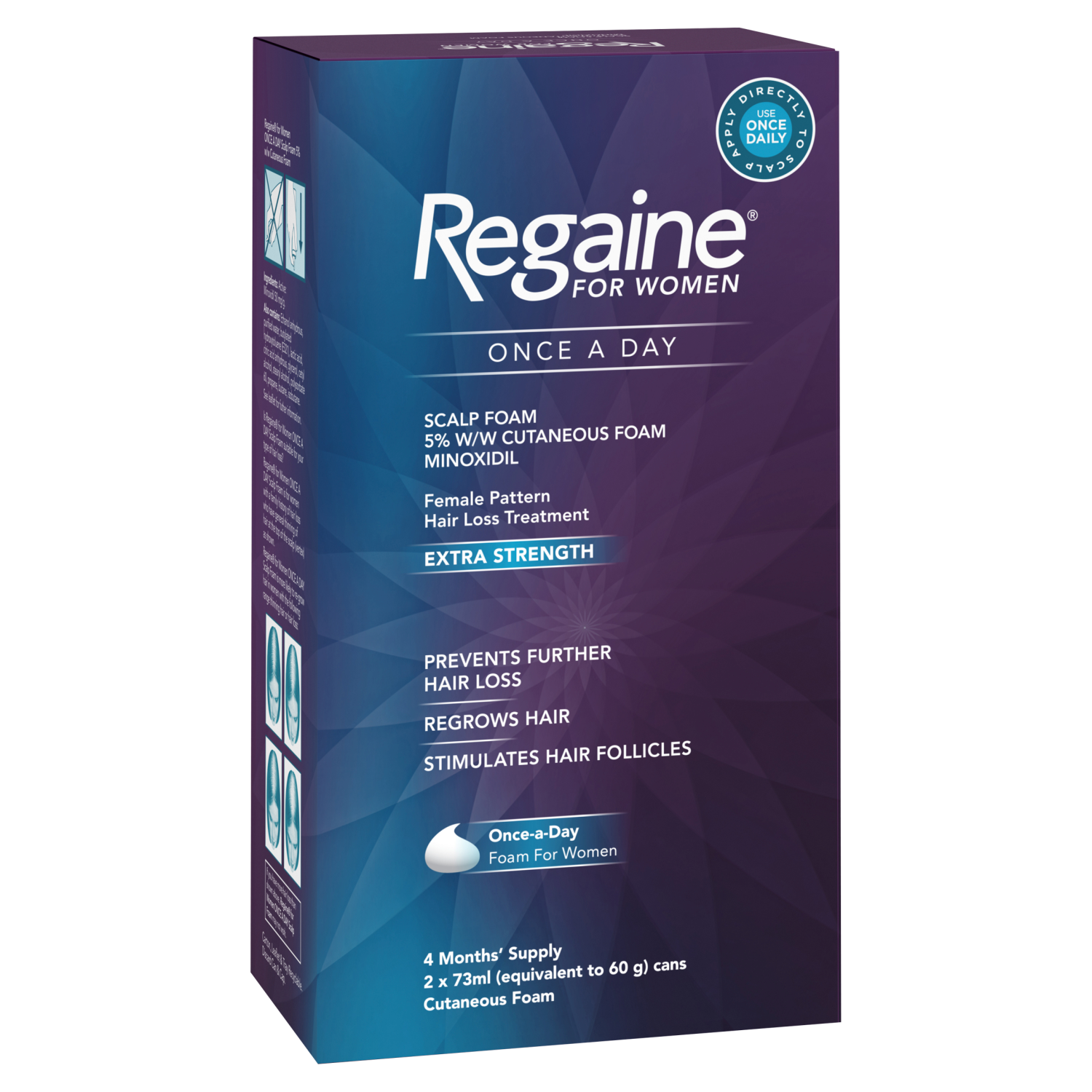 Regaine for Women Once A Day Extra Strength Scalp Foam 5% w/w Cutaneous Foam Minoxidil (2 x 73ml) (4 Months supply)